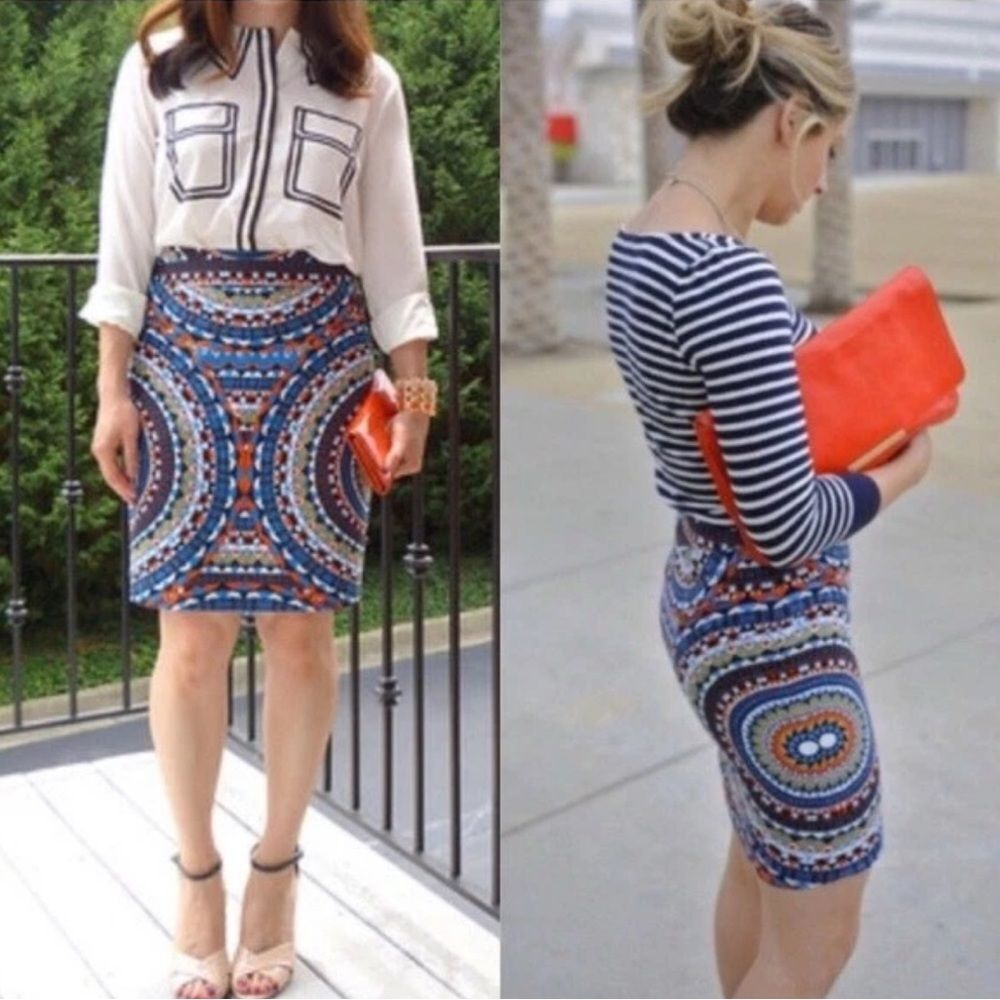 Anthropologie Tabitha Retro Pencil Skirt Boho Print 100% Cotton Size 4 - Picture 3 of 6